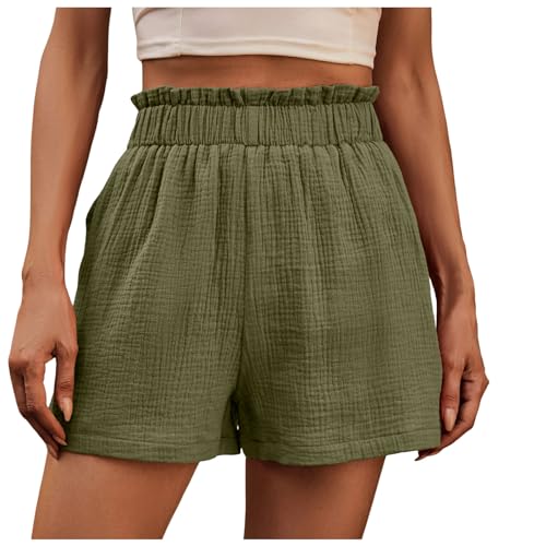 Generisch Happy Shorts Herren Damen-Hosen mit doppelter Lage, Falten am Saum, gerades Bein, Freizeithose mit hoher Taille, sportliche lockere Shorts, lässige Modehose (AG, S)