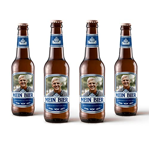 Bierflaschen Etikett personalisiert mit Foto & Text | Aufkleber-Set | ab 6 Stück | Motiv: Max (Blau)