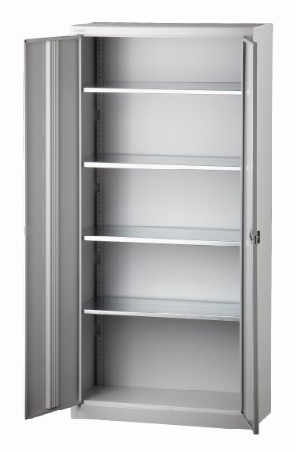 BISLEY Flügeltürenschrank Universal, 4 verzinkte Fachböden, 5 OH, Metall, 645 Lichtgrau, 40 x 91.4 x 195 cm