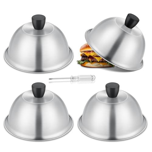 TEAMFAR Burgerglocke, 4 Stück Edelstahl Burger Glocke, Grillglocke Burgercover mit Hitzebeständig Silikongriff, Klein Burgerhauben Schmelzglocke für Grill Teppanyaki & Küche Kochen, Innen & Außen