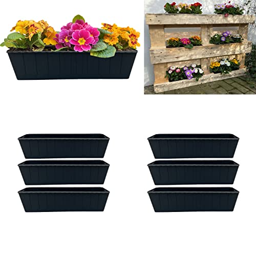 Hossi's Wholesale 6er Blumenkasten Set Balkonkasten Einsatz passend für Europaletten für Blumen, Kräuter und Früchte 6 Stück 37cm