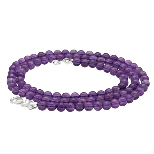 Lebensquelle Plus Edelstein Kugelkette + 925 Silber Verschluss | Ø 4mm Kugeln Karabinerverschluss 45cm lang | Hochwertige Kette (Amethyst)