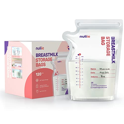 Nuliie 120 Stück Muttermilchbeutel, 250ml BPA-frei Muttermilch Aufbewahrung bag, Milchbeutel für Muttermilch mit Ausgießer für das Stillen, Selbststehender, Kann Eingefroren Werden, Platzsparendes