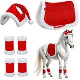 Comebachome Weihnachtskostüm für Pferde zum Tragen, 6PCS/Set Christmas Horse Saddler mit Santa Hat & Horse Bein Wraps, weiches Plüschpferd Weihnachtskostüm