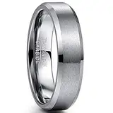 NUNCAD 6mm Herren Silber Ring für Herren Damen aus Wolfram Unisex Ring für Jungs Größe 58