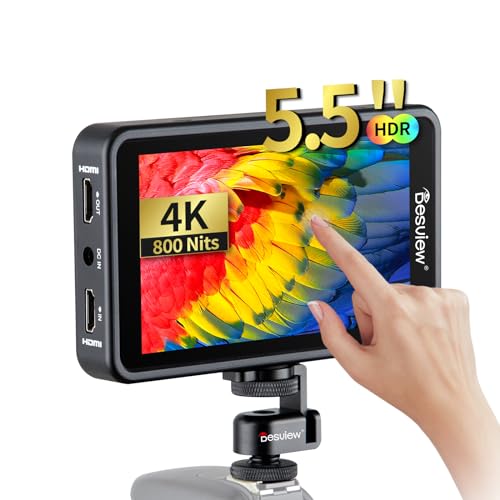 Desview R5II Touchscreen Kamera Field Monitor 5,5 Zoll Camera Monitor mit Sonnenblende Haube/4K HDMI, 800Nits 178° Weitwinkel, 1920x1080 IPS 3D LUT Video Peaking Focus Assist für DSLR Kameras