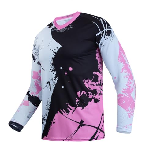 Dirt Bike Trikot für Jugendliche, Kinder Mountainbike Shirt Langarm für Motorrad Motocross BMX Moto MX Offroad Racing, Pink, 6 Jahre