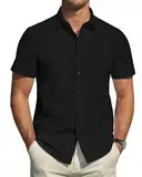 J.VER Hemd Herren Kurzarm Regular Fit Businesshemd Stretch Hemden Bügelfrei Männer Club Shirt Büro Arbeit Oberteil,Schwarz,3XL