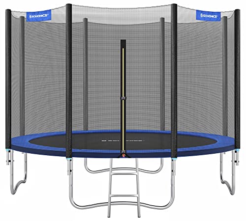 SONGMICS Trampolin Ø 427 cm, Gartentrampolin für Kinder mit Sicherheitsnetz, Randabdeckung, Leiter, 180 cm hohe gerade Stangen, Stahlrahmen, TÜV Rheinland GS-Zertifikat, blau STR144