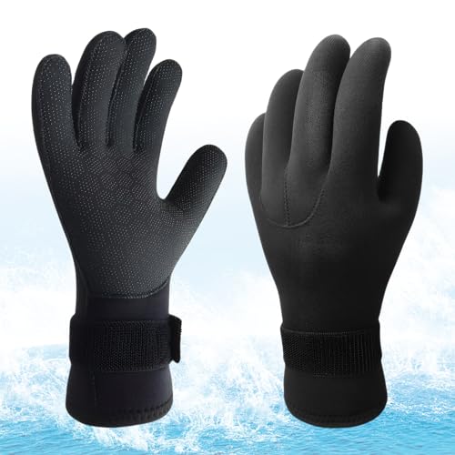 Catime Neoprenhandschuhe Anti-Rutsch, Thermohandschuhe Stoßdämpfend, Neopren Tauchhandschuhe 3mm, Neoprenanzug Handschuhe mit Verstellbarer Handschlaufe zum Schnorcheln Surfen Angeln Wassersport (L)