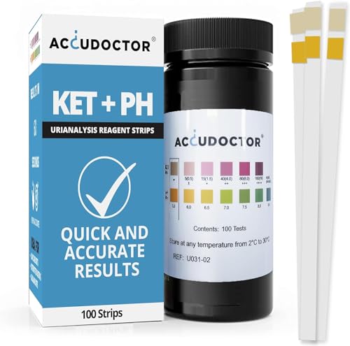 100 Accudoctor Urin Teststreifen Ketone KET + pH 100 Streifen Teststreifen Ketose Ketone Urin Schnelltest Urinanalysestreifen Urinanalyse Urinteststreifen Ketosticks ketogene Diät ph Teststreifen Kit