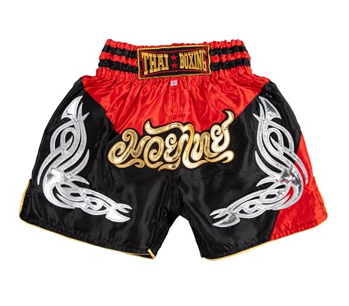 MUAY NATION Muay Thai Shorts für Kinder (2 Jahre - 12 Jahre) Mädchen Jungen Boxhosen für Kickboxen MMA Kampfsport (DE/NL/SE/PL, Alter, 6 Jahre, 8 Jahre, Regular, PRM Rot/Schwarz)