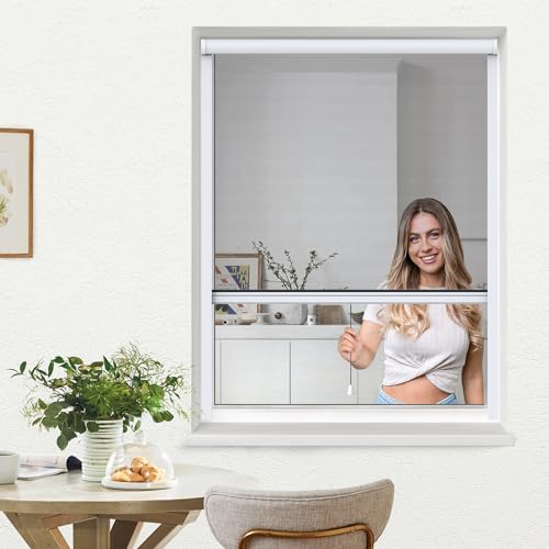 jarolift 4 in 1 Zanzara Insektenschutzrollo Fliegengitter für Fenster, Bausatz mit Aluminium-Rahmen, Robustes Fiberglas-Gewebe, 70 x 130 cm (B x H), Weiß