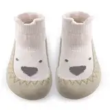 Exemaba Baby Sockenschuhe Rutschfeste Niedlicher Cartoon Weicher Stricken Babybodenschuhe Kleinkind Schuhe 1-Paar(Beige Hund,Tag21/ 6-12M)