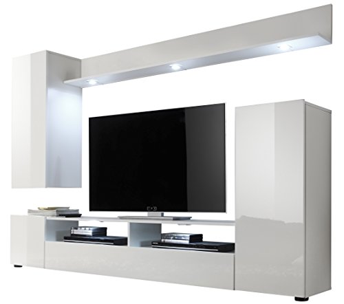 trendteam smart living - Anbauwand Wohnwand - Wohnzimmer - Dos - Aufbaumaß (BxHxT) 208 x 165 x 33 cm - Farbe Weiß Hochglanz - 139694501