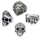 4 Stück Totenkopf Ring, Totenkopf Ring Herren, Herren Ringe, Ring Herren, Ringe Herren, Siegelring Herren, Edelstahl Ringe Herren, Männer Ringe, Ringe Männer, Biker Ringe Herren, Siegelring Herren