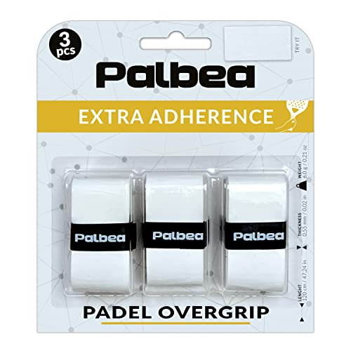 Palbea Padel Griffband - 3er-Pack - Extra Klebrig - Weiß - Hohe Schweißabsorption - Rutschfestes Padel Tennis Overgrip - Weiche Oberfläche - Speziell für Padel-Schläger entwickelt.