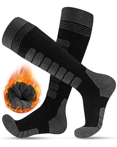 FORVEVO Skisocken Herren 39-42,Merino Wollesocken 2 Paar, Atmungsaktive Warme Wintersocken,Dicke Thermosocken Geeignet für kaltes Wetter,Outdoor-Sport, Skifahren(Schwarz)