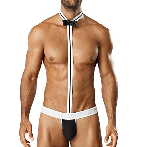 Creamlin Herren Sexy Mankini Beach Swimwear Hosenträger Tanga Kellner Borat Unterwäsche (Schwarz)