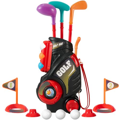 HYAKIDS Indoor und Outdoor Kinder Golf Set Spielzeug mit 3 Golfschläger 6 Bälle Golf Koffer, Golfset Spiel Geschenk für Jungen Mädchen ab 3 4 5 Jahre