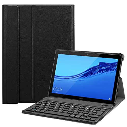 Fintie Bluetooth QWERTZ Tastatur Hülle für Huawei MediaPad T5 10,1 Zoll 25,6 cm - Ständer Schutzhülle mit Magnetisch Abnehmbarer Drahtloser Deutscher Bluetooth Tastatur, Schwarz