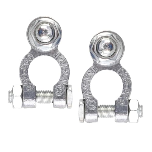 Batterieklemmen 2PCS, Universal Fit Bolzen Kupfer Batterieklemmen, Freizeit Batterieklemmen mit Flügelmutter 12/24V Batterieklemmen für Auto, Motorräder & Schiffe,Silber