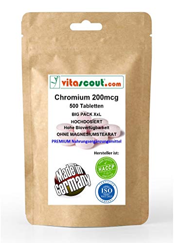 Chromium Picolinate 200mcg - 500 Tabletten - OHNE MAGNESIUMSTEARAT - MADE IN GERMANY