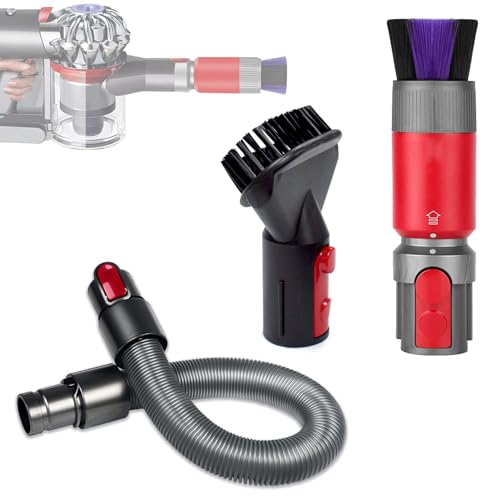 3 Stück Rückstandsloser Staubpinsel Staubsauger Zubehör Set, Kratzfreie Staubbürste für Dyson Schlauch V7/V8/V10/V11/V15 Zubehör, Verlängerung Flexibler Schlauch für Dyson