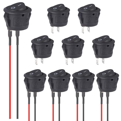 VEXUNGA Kippschalter 12V Schalter 5Stück Rund Wippschalter mit Draht et 5 Stück Rocker Switch Runde 2Polig Ein Aus 10A 125V 6A 250V Mini Kfz Einbauschalter Schwarz (10 Stück)