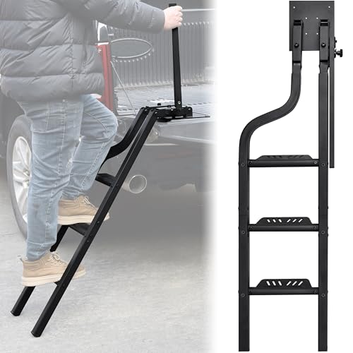 POKIAUTO 106,7 cm große Aluminium-Heckklappenleiter mit Handlauf, robuste faltbare Leiter mit Griff, zusammenklappbare Heckklappe, Pickup-Truck, Zubehör für F150/Ram 1500...