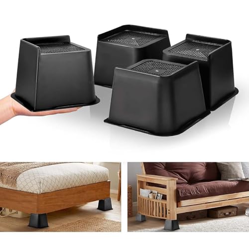 Dokeno Möbelerhöhung, 4 Stück rechteckige Betterhöhungen, hebt auf 10,2cm, strapazierfähig Möbelerhöhungen, L-förmiges Design Bett Lifts Blöcke für Couch Schreibtisch Sofa Tisch Bücherregal
