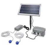 esotec Solar Teichbelüfter-Set 8/200 mit Akku-Speicher | Teichbelüftung Sauerstoffpumpe 100 l/h Luftleistung pro Ausgang | Solarpanel 8 Watt | Erdspieß 101846