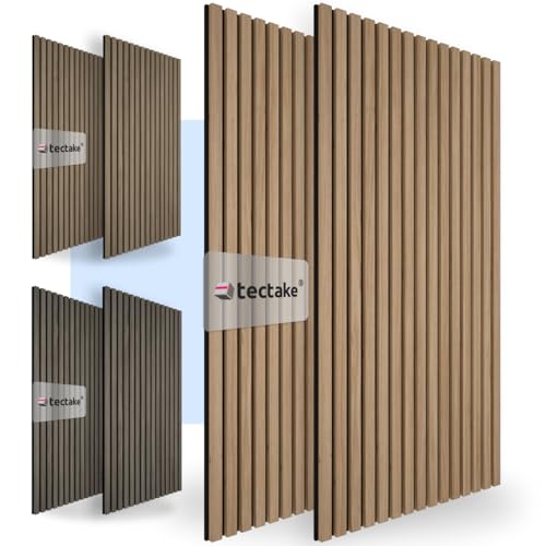 tectake® 3D Akustikpaneele, Holz Optik Paneele, Wandpaneele in Holzoptik als Schallabsorber, Panels für Wohnzimmer, Küche, Wand Deko, Wandverkleidung und Schallschutz - Eiche hell