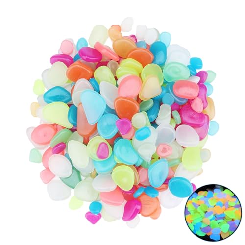 MOGADEE® Leuchtsteine Bunt 300 Stück, Leuchtsteine Garten, Leuchtende Steine garten, Fluoreszierende Steine, Aquariumdeko Leuchtsteine, Kinderzimmer Dekosteine, Gehwege, Rasen, Garten(1cm+2-3cm)