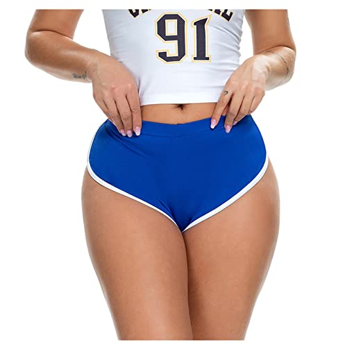 Workout-Shorts für Damen, Baumwolle, flexibel, gemustert, trendig, Camouflage, Old Sun, Fahrrad, elegante Hybrid-Shorts, bestickt, blau, XXL