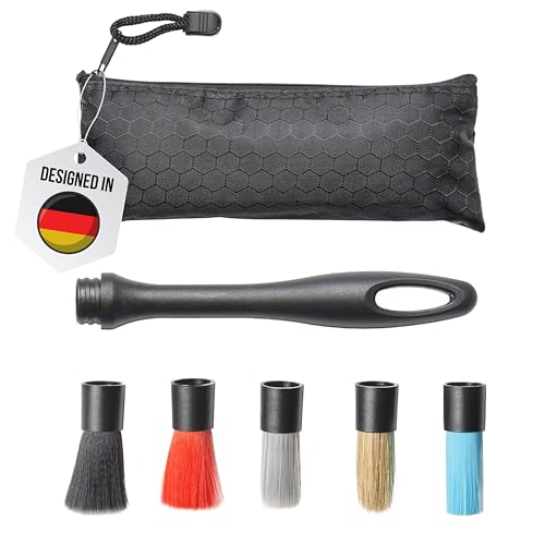 CARMODO® 5in1 Wechselbares Detailing Pinsel Set inkl. Felgenbürsten Aufsatz für Jede Oberfläche - extrem weiche Reinigungspinsel Auto Zubehör Innenraum - Autopflege Set