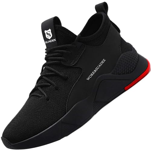 SUADEX Arbeitsschuhe Sicherheitsschuhe Herren Damen Leicht Atmungsaktiv Stahlkappenschuhe Unisex Sneaker mit Stahlkappe (02-Schwarz 40EU)