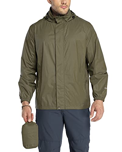 33,000ft Regenjacke Herren Leicht Wasserdicht Faltbare Regenmantel mit Kapuze Fahrrad Rain Windbreaker Windjacke Camping Outdoor Dunkelgrün L