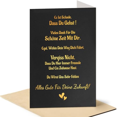 NOCHME Abschiedskarte kollegen Jobwechsel mit Umschlag Gold Schwarz 12x18cm Klappkarte Elegante Karte Kollege Abschied Rente für Kollegen Arbeitskollegen Kollegin Freunde Ruhestand