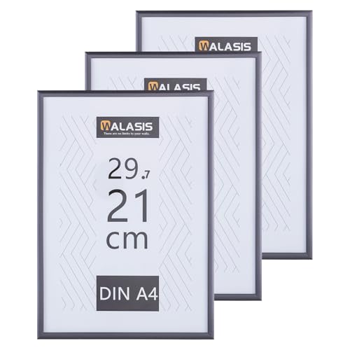 Walasis Bilderrahmen A4 Grau Rahmen: 3er Set Dokumentrahmen Din A4(21x29,7 cm) für Urkunden Collage Foto Modern Kunststoffrahmen mit Acrylglas