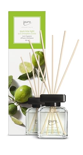 ipuro - Essentials Raumduft Lime Light 100ml | Raumerfrischer mit Zitronengras, Bergamotte, Orange, Geranie, Maiglöckchen & Vanilleblumen Duft Aroma | Diffuser mit Stäbchen | Lufterfrischer Wohnung