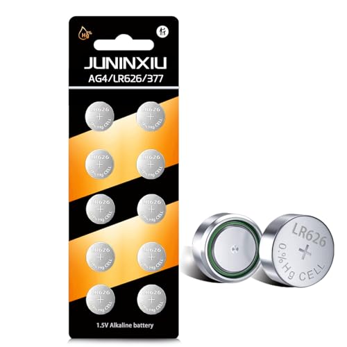 JUNINXIU SR626SW Uhrenbatterie LR626 377 AG4 Knopfbatterie LR626 L626 SR626 377A Knopfzellenbatterien (10 Stück)