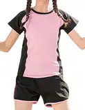 Echinodon Mädchen Sport-Set 2tlg Schnelltrockend T-Shirt + Shorts Trainingsanzug für Jogging Yoga Sommer (130, Pink)