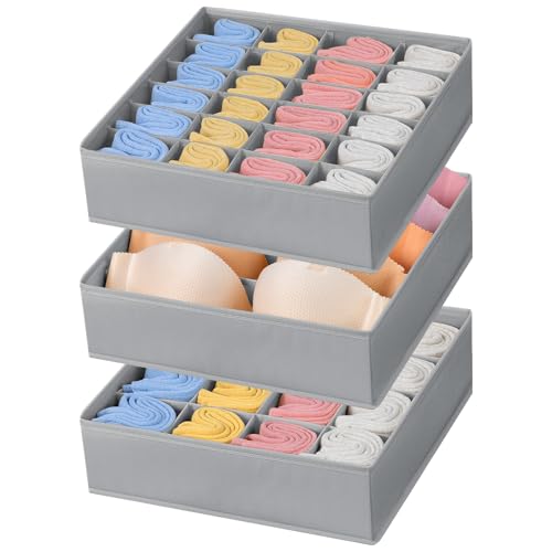 Joyoldelf 3er Set Unterwäsche Organizer, Socken und BHs Schubladen Organizer Aufbewahrungsbox, Ideale Lösung für Kleiderschrank Organisation (Grau)