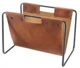Kobolo Zeitungsständer, 37x24x27 cm, braun, Kunstleder & Metall, moderner Zeitschriftenhalter im Industrial Look, Organizer für Zeitungen, Magazine & Bücher, dekorativ und funktional