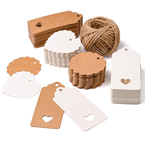 SuMile Geschenkanhänger Kraftpapier,200 STK Geschenkanhänger Etiketten Kraftpapier Natural Craft Card mit 30 Meter Jute Schnur für Handmade,Hochzeit Geschenk Weihnachten