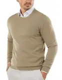 COOFANDY Pullover Herren Slim Fit Rundhals Strickpullover Herren Dünn Leicht Sweater Business Winterpullover Männer Pulli Beige M