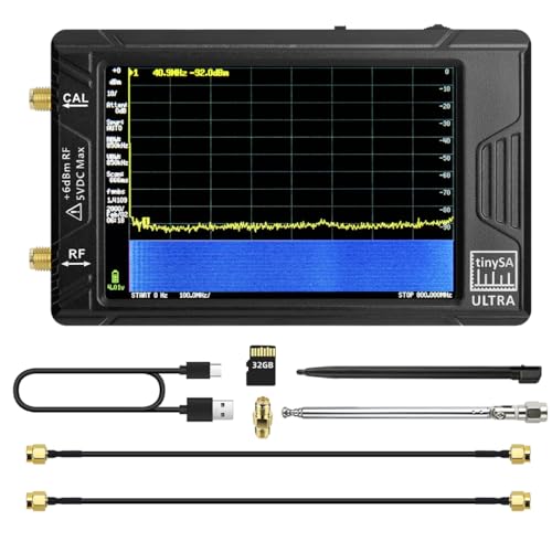 HamGeek TinySA Ultra Spektrumanalysator 100kHz-5,3GHz, Handheld Frequenzanalysator Signal Generator mit 4inch Display, 32GB Speicherkarte und integrierter 3000 mAh Akku