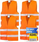 OwnWheel 4x Warnwesten Auto ISO 20471 - Sicherheitsweste 2025 orange: Unfall- und Pannenwesten & Warnwesten für Autos, PKW und LKW - Autozuebhör