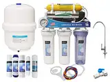 Depurtek | MOON75 UV 7-Stufen Umkehrosmoseanlage | 75 GPD Membran | Mit Ultraviolettfilter | Überlastpumpe und Manometer | Remineralisierung | Wasserhahn und 12 Liter Behälter